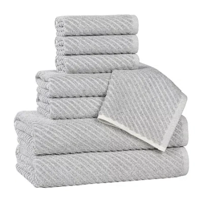 Superior Amlia Collection | 80% Cotton 20% Viscose 8-pc. Quick Dry Solid Bath Towel Set In Silver