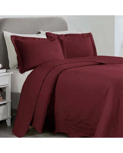 Superior Aspen Jacquard Floral Scalloped Bedspread Set In Burgundy