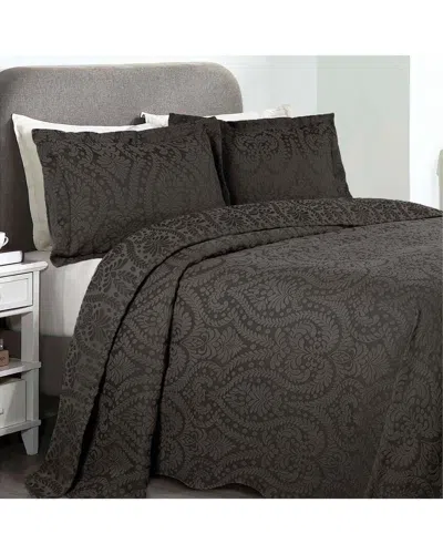 Superior Aspen Jacquard Floral Scalloped Bedspread Set In Gray