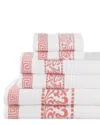 Superior Athens Cotton With Greek Scroll And Floral Pattern Assorted, 6 Piece Bath Towel Set