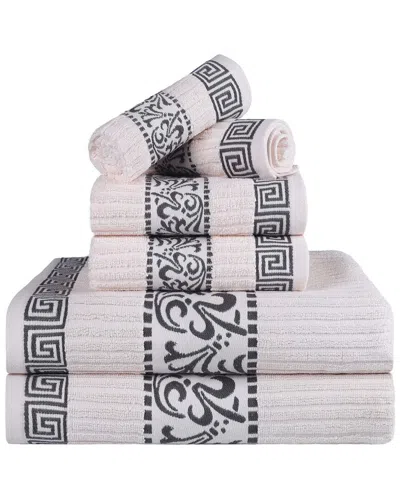 SUPERIOR SUPERIOR ATHENS COTTON 6PC ASSORTED TOWEL SET WITH GREEK SCROLL & FLORAL  PATTERN