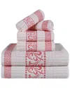 Superior Athens Cotton With Greek Scroll And Floral Pattern Assorted, 6 Piece Bath Towel Set