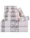Superior Athens Cotton 8pc Towel Set With Greek Scroll & Floral Pattern