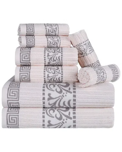 SUPERIOR SUPERIOR ATHENS COTTON 8PC TOWEL SET WITH GREEK SCROLL & FLORAL PATTERN