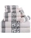 Superior Athens Cotton 8pc Towel Set With Greek Scroll & Floral Pattern