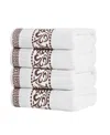 Superior Athens Cotton With Greek Scroll And Floral Pattern, 4 Piece Bath Towel Set In White-chocolate
