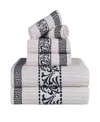 Superior Athens Cotton With Greek Scroll And Floral Pattern, 4 Piece Bath Towel Set In Ivory-black