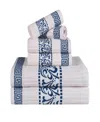 Superior Athens Cotton With Greek Scroll And Floral Pattern, 4 Piece Bath Towel Set In Ivory-navy