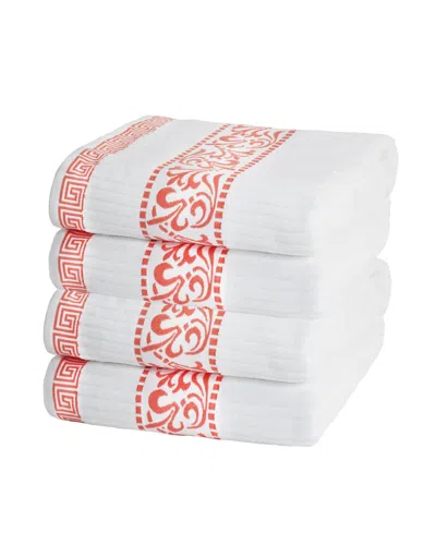 Superior Athens Decorative 4pc Bath Cotton Towel Set In Coral
