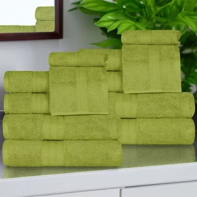 Superior Atlas Premium Cotton 12pc Bath Towel Set 12-pc. Quick Dry Bath Towel Set In Green