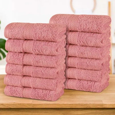 Superior Atlas Premium Cotton 12pc Face Towel Set 12-pc. Quick Dry Bath Towel Set In Pink