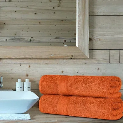 Superior Atlas Premium Cotton 2pc Bath Sheet Set 2-pc. Quick Dry Bath Towel Set In Orange