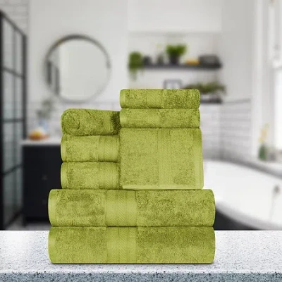 Superior Atlas Premium Cotton 8pc Multi-size Bath Towel Set 8-pc. Quick Dry Bath Towel Set In Green