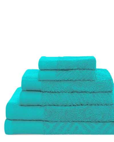 Superior Basket Weave Jacquard And Solid 6pc Egyptian Cotton Towel Set