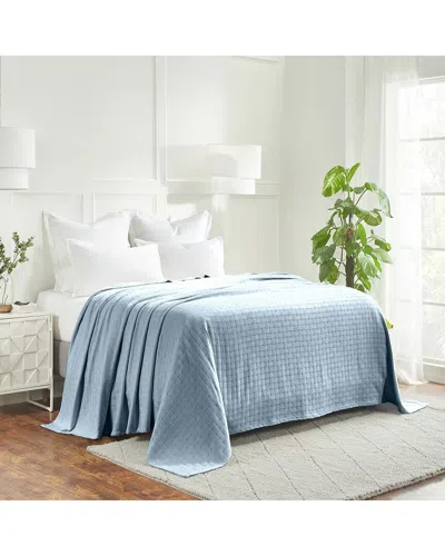 Superior Basketweave All-season Cotton Throw Blanket In Blue