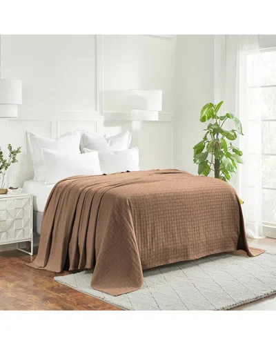 Superior Basketweave All-season Cotton Throw Blanket In Brown