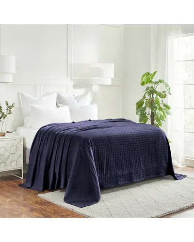 Superior Basketweave All-season Cotton Throw Blanket In Blue