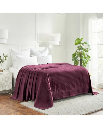 Superior Basketweave All-season Cotton Throw Blanket In Purple