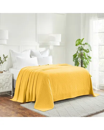 Superior Basketweave All-season Cotton Throw Blanket In Yellow