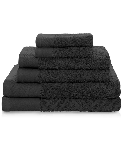 Superior Basketweave Jacquard And Solid 6pc Egyptian Cotton Towel Set In Black