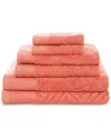 Superior Basketweave Jacquard And Solid 6pc Egyptian Cotton Towel Set In Coral