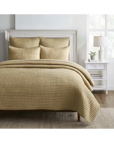 Superior Bella Silk Pick Stitch Medium Weight Quilt Set In Brown
