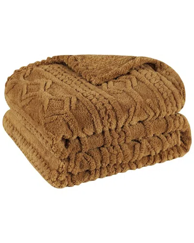 Superior Boho Knit Jacquard Fleece Plush Fluffy Blanket In Brown