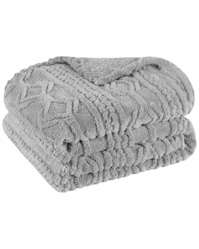 Superior Boho Knit Jacquard Fleece Plush Fluffy Blanket In Gray
