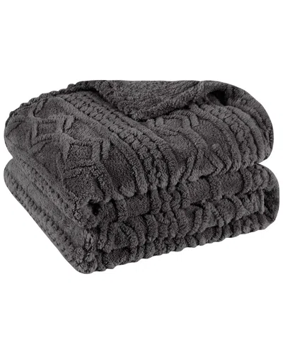 Superior Boho Knit Jacquard Fleece Plush Fluffy Blanket In Black