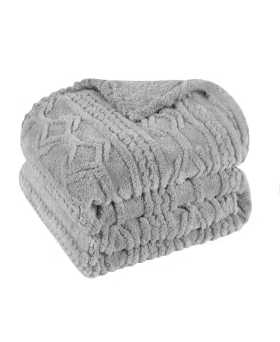 Superior Boho Knit Jacquard Fleece Plush Fluffy Blanket, Full/queen In Platinum