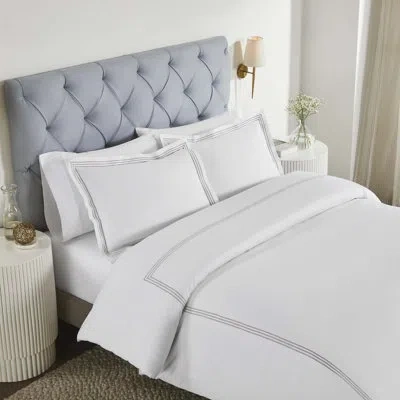 Superior Brandon Cotton Three-line Embroidered 3 Piece Duvet Cover Set By  In White,silver