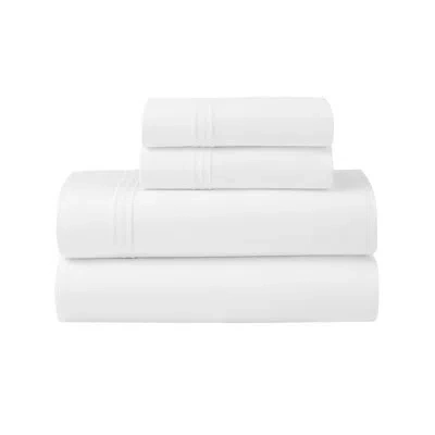 Superior Brandon Cotton Three-line Embroidered Deep Pocket Bed Sheet Set By  In White