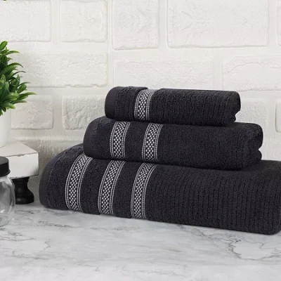 Superior Brea Collection | 100% Cotton 3-pc. Quick Dry Solid Bath Towel Set In Black