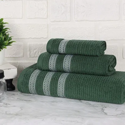 Superior Brea Collection | 100% Cotton 3-pc. Quick Dry Solid Bath Towel Set In Green