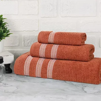 Superior Brea Collection | 100% Cotton 3-pc. Quick Dry Solid Bath Towel Set In Orange