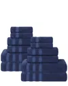 Superior Brea Zero Twist Cotton Ribbed Geometric Border Plush 12pc Towel Set