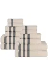 SUPERIOR SUPERIOR BREA ZERO TWIST COTTON RIBBED GEOMETRIC BORDER PLUSH 12PC TOWEL SET