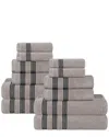 Superior Brea Zero Twist Cotton Ribbed Geometric Border Plush 12pc Towel Set