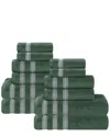 Superior Brea Zero Twist Cotton Ribbed Geometric Border Plush 12pc Towel Set