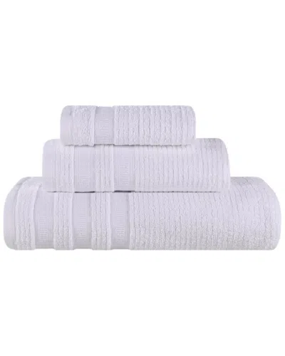 Superior Brea Zero Twist Cotton Ribbed Geometric Border Plush 3pc Towel Set