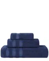 Superior Brea Zero Twist Cotton Ribbed Geometric Border Plush 3pc Towel Set