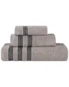 SUPERIOR SUPERIOR BREA ZERO TWIST COTTON RIBBED GEOMETRIC BORDER PLUSH 3PC TOWEL SET