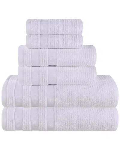 Superior Brea Zero Twist Cotton Ribbed Geometric Border Plush 6pc Towel Set In Gray