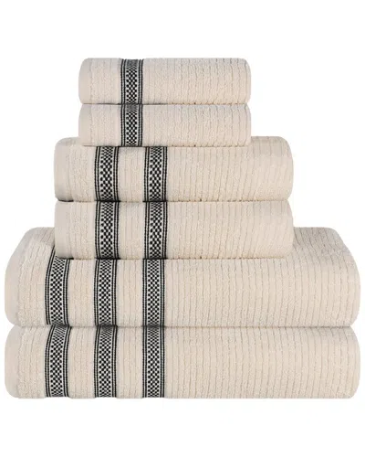 Superior Brea Zero Twist Cotton Ribbed Geometric Border Plush 6pc Towel Set In Neutral