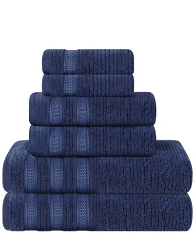 Superior Brea Zero Twist Cotton Ribbed Geometric Border Plush 6pc Towel Set In Blue