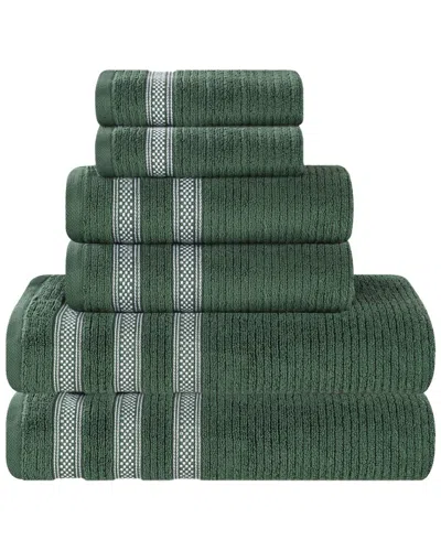 Superior Brea Zero Twist Cotton Ribbed Geometric Border Plush 6pc Towel Set In Green
