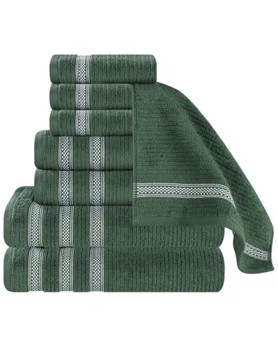 Superior Brea Zero Twist Cotton Ribbed Geometric Border Plush 8pc Towel Set In Green