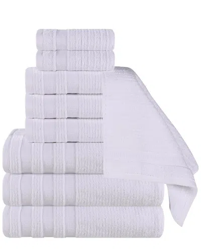 Superior Brea Zero Twist Cotton Ribbed Geometric Border Plush 9pc Towel Set In Purple
