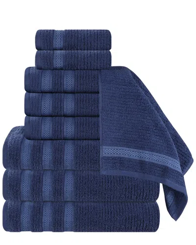 Superior Brea Zero Twist Cotton Ribbed Geometric Border Plush 9pc Towel Set