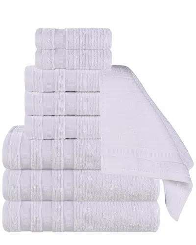 Superior Brea Zero Twist Cotton Ribbed Geometric Border Plush 9pc Towel Set In White
